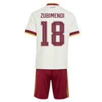 Stroje piłkarskie Hiszpania Martin Zubimendi #18 Koszulka Wyjazdowej dla dzieci MŚ 2026 Krótki Rękaw (+ szorty)